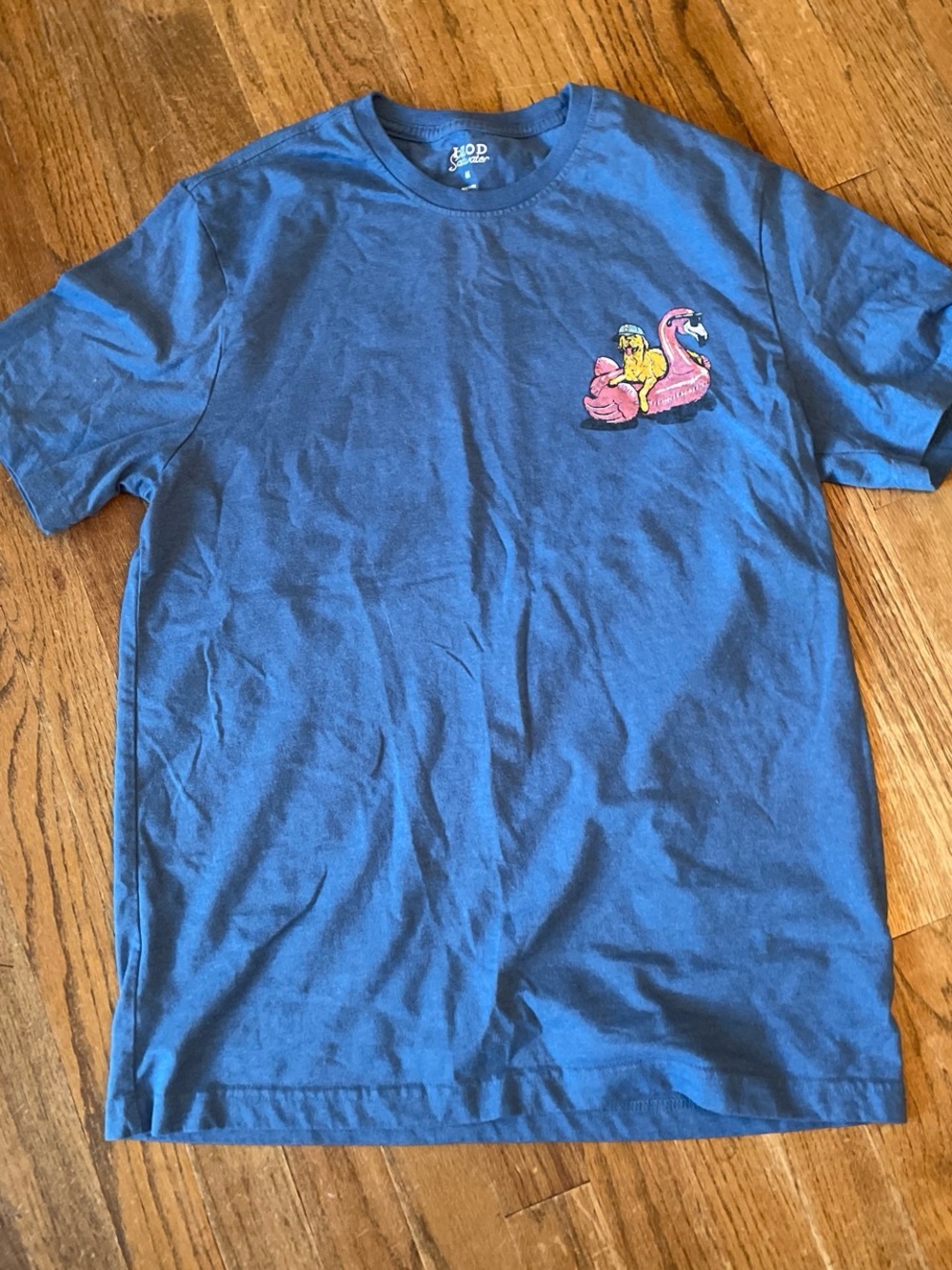 Izod Blue Graphic T-Shirt with Dog and Pink Flamingo size medium